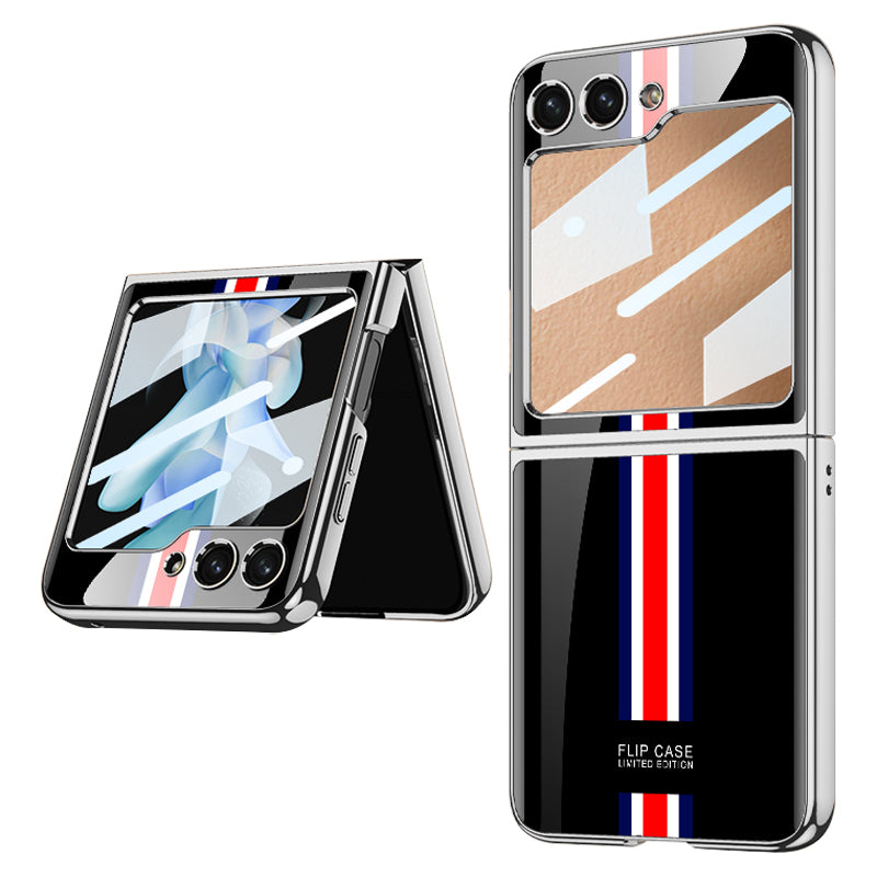 GKK Shockproof Case for Samsung Galaxy Z Flip5 5G Pattern Printing Hard PC Phone Cover with Tempered Glass Film GKK Shockproof Case for Samsung Galaxy Z Flip5 5G Pattern Printing Hard PC Phone Cover with Tempered Glass Film